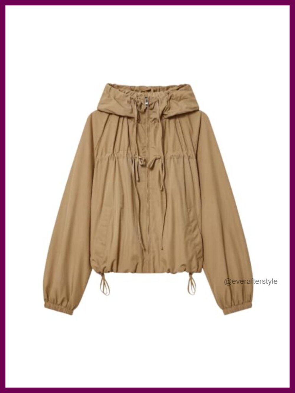 Women's Gathered Hooded Jacket Loose Fit Bow Detail Coat with Pockets